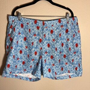 Le Club Swim Trunks | XL | Blue Bubble Print with Red Sea Creatures | NWT
